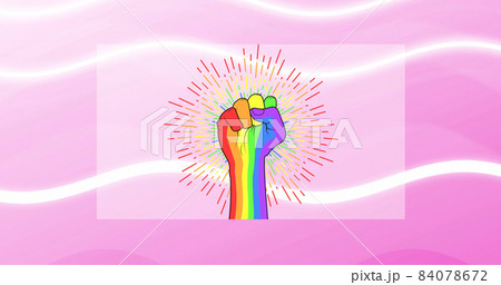 Image of rainbow fists over pink background 84078672