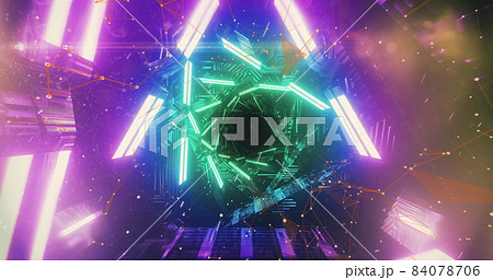 Kaleidoscope shapes moving against glowing tunnel 84078706