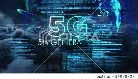 Image of 5g 5th generation text over globe spinning in background 84078707