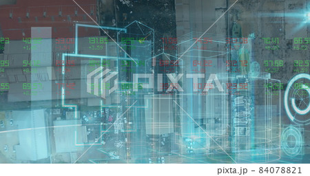 Statistical and stock market data processing against aerial view of cityscape Statistical and stock market data processing against aerial view of cityscape 84078821