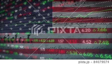 Image of financial data processing over american flag Image of financial data processing over american flag 84079074