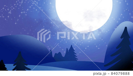 Silhouette of Santa Claus in sleigh being pulled by reindeers against moon and winter landscape Silhouette of Santa Claus in sleigh being pulled by reindeers against moon and winter landscape 84079888