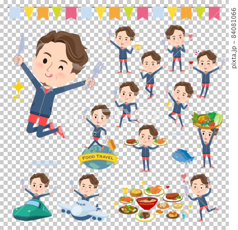 一組穿著運動服參加美食活動的中年男子 84081066