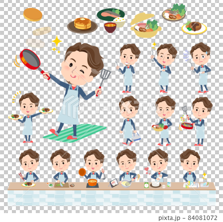 A set of middle-aged men wearing sportswear related to cooking A set of middle-aged men wearing sportswear related to cooking 84081072
