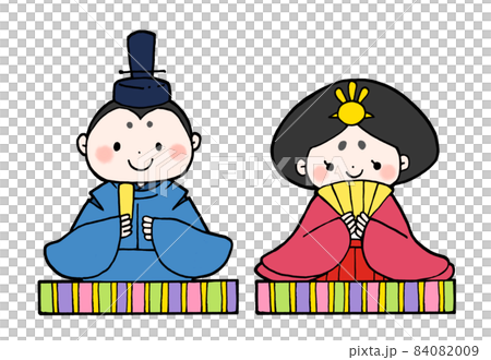 ひな祭りのお雛様とお内裏様の手描きイラストのイラスト素材 [84082009