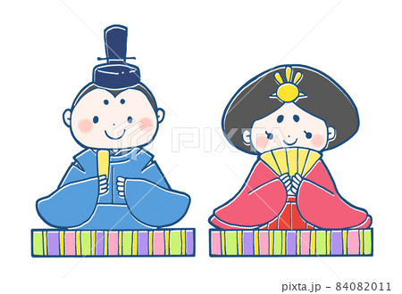 ひな祭りのお雛様とお内裏様の手描きイラストのイラスト素材 [84082011