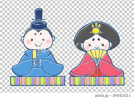 ひな祭りのお雛様とお内裏様の手描きイラストのイラスト素材 [84082011