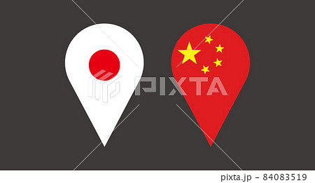 日本国旗と中国国旗の地図のピンのイラスト素材