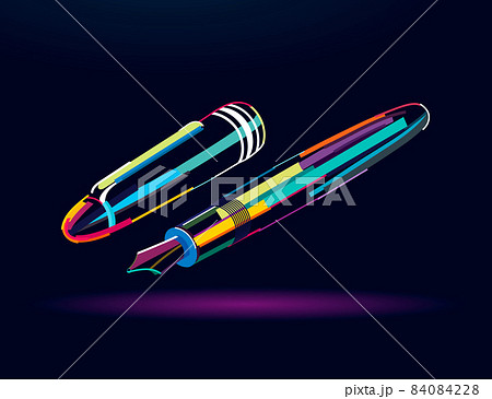 Fountain pen with cap, abstract, colorful drawing 84084228