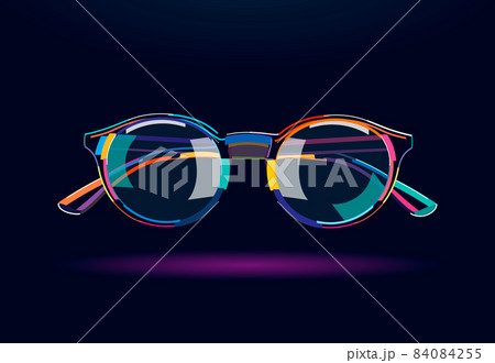 Stylish glasses with rounded frames. Sunglasses, abstract, colorful drawing, digital graphics 84084255