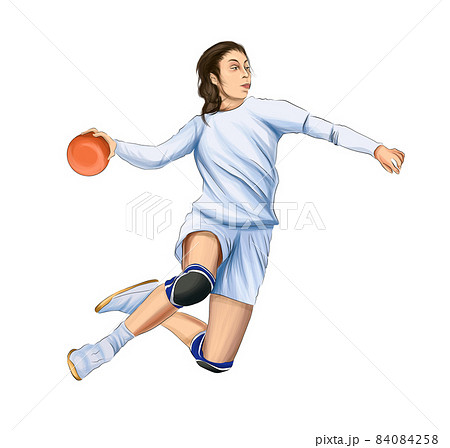 Girl Handball Player Jumping With The Ball のイラスト素材