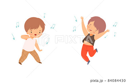 Little Kids Dancing to Music Rhythm and Singing Vector Set Little Kids Dancing to Music Rhythm and Singing Vector Set 84084430