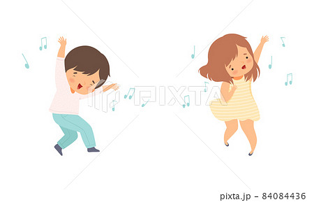Little Kids Dancing to Music Rhythm and Singing Vector Set Little Kids Dancing to Music Rhythm and Singing Vector Set 84084436