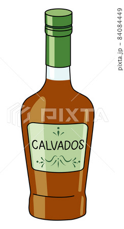 Classic Calvados French apple Brandy in a bottle. Doodle cartoon hipster style vector illustration isolated on white background. Good for party card, posters, bar menu or alcohol cook book recipe. Classic Calvados French apple Brandy in a bottle. Doodle cartoon hipster style vector illustration isolated on white background. Good for party card, posters, bar menu or alcohol cook book recipe. 84084449