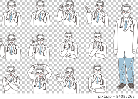 年配の男性医師_シンプルカラー_セット 84085268