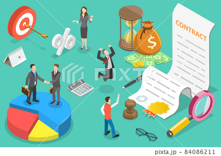 3D Isometric Flat Vector Conceptual Illustration of Signing Contract. 84086211
