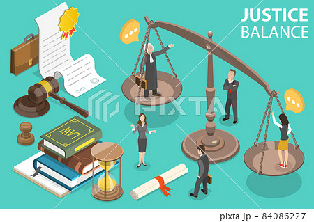 3D Isometric Vector Conceptual Illustration of Law and Justice. 84086227