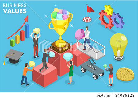 3D Isometric Flat Vector Conceptual Illustration of Business Values. 84086228