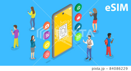 3D Isometric Flat Vector Conceptual Illustration of eSIM Card. 84086229