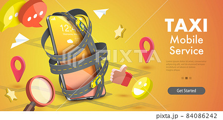 3D Isometric Vector Conceptual Illustration of Mobile App for Taxi Ordering. 3D Isometric Vector Conceptual Illustration of Mobile App for Taxi Ordering. 84086242