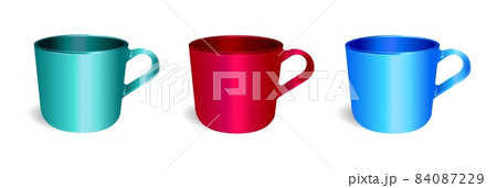 Mockup mugs of three colors Illustration isolated On A White Background. The Template Layout Is Ready For Your Design. Vector EPS 10 84087229