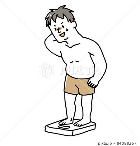 体重計に乗って焦る男性のイラスト素材
