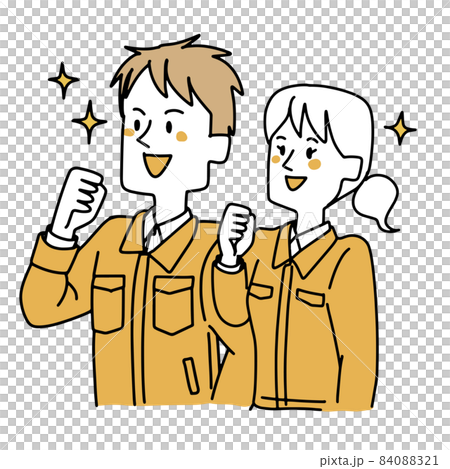 希望に満ちた作業着の男性と女性 84088321