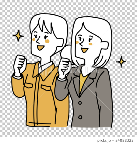 やる気に満ちた作業着の女性とスーツの女性 84088322