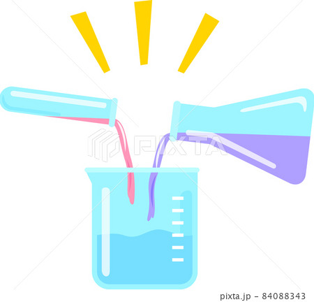 ビーカーに注がれる2種類の液体、実験 84088343