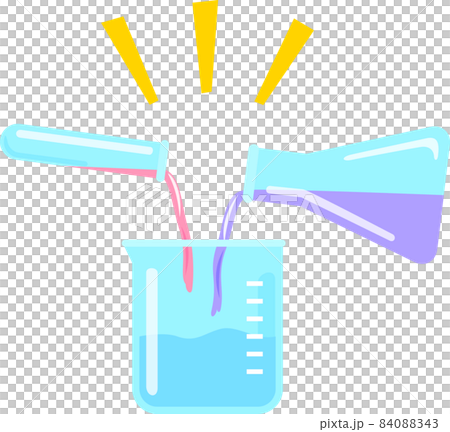 ビーカーに注がれる2種類の液体、実験 84088343
