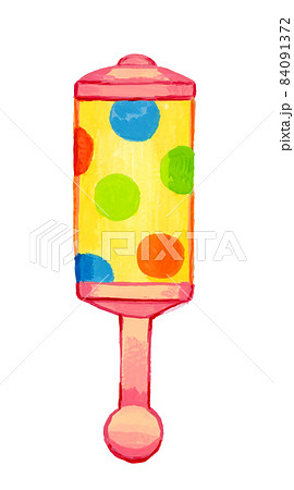 赤ちゃんガラガラの手描きイラスト ベビーグッズの厚塗り絵本風イラスト 赤ちゃんガラガラの手描きイラスト ベビーグッズの厚塗り絵本風イラスト 84091372