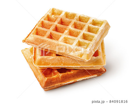 Three crispy fried french waffles isolated on white 84091816