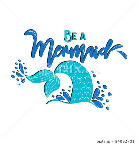 Mermaid card with hand drawn sea elements and lettering. Calligraphy summer quote with seashells, hearts and pearls 84092701