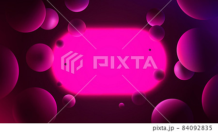 Futuristic vector gradient poster with glowing pink capsule on dark background, neon lighting with reflex on spheres, abstract illustration with geometric shapes 84092835