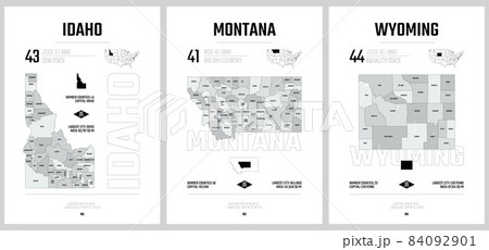 Highly detailed vector silhouettes of US state maps, Division United States into counties, political and geographic subdivisions of a states, Mountain - Nevada, Utah, Arizona - set 15 of 17 84092901