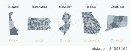 Vector set 1 of 10 Highly detailed silhouettes of US state maps, divided into counties with names and territory nicknames Vector set 1 of 10 Highly detailed silhouettes of US state maps, divided into counties with names and territory nicknames 84093165