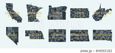 Set 4 of 5 Division United States into counties, political and geographic subdivisions of a states, Highly detailed vector maps with names and territory nicknames Set 4 of 5 Division United States into counties, political and geographic subdivisions of a states, Highly detailed vector maps with names and territory nicknames 84093192