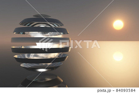 球体アートと夕日 84093584