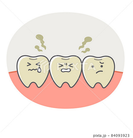 黄ばみに悩む歯や歯茎のシンプルで可愛いイラストのイラスト素材