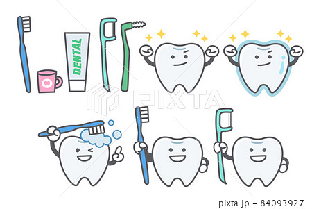 デンタルケアや予防に関する歯の表情セットのイラスト素材