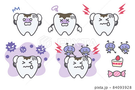 歯の虫歯に関する表情セットのイラスト素材