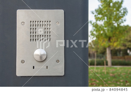 metal security call button in the park on a pole 84094845