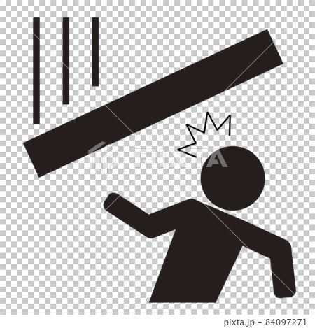 落下注意のアイコン。落下物が落ちてくるイラスト。安全イメージ。 落下注意のアイコン。落下物が落ちてくるイラスト。安全イメージ。 84097271