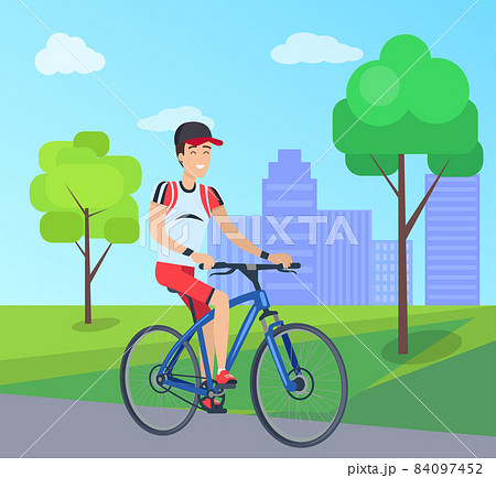 Smilling Man on Blue Bike Vector Illustration 84097452