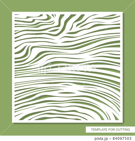 Decorative square panel with a carved pattern. Abstract striped ornament of uneven lines, waves. Wood texture. Vector template for plotter laser cutting of paper, metal engraving, wood carving, cnc. Decorative square panel with a carved pattern. Abstract striped ornament of uneven lines, waves. Wood texture. Vector template for plotter laser cutting of paper, metal engraving, wood carving, cnc. 84097503