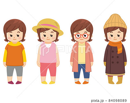 季節毎のコーディネート　服装　若い女性 84098089