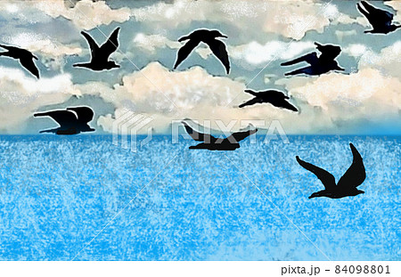 海の上を飛ぶ鳥のイラスト素材