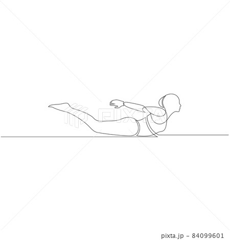 Woman doing Yoga Locust Pose. Continuous line drawing. Yoga class exercise concept. Vector illustration 84099601