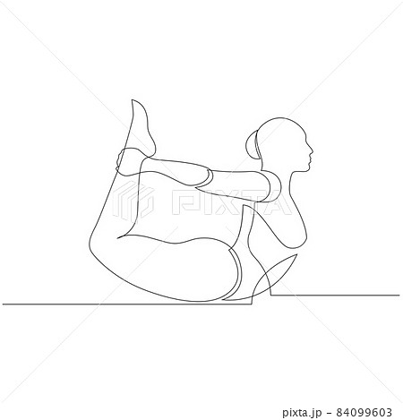 Woman doing Bow Yoga Pose or Dhanurasana. Yoga class exercise concept. Continuous line drawing. Vector illustration 84099603