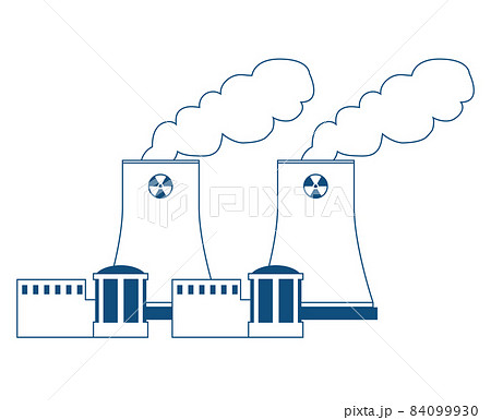 シンプルな原子力発電所のイラスト 線画 原発 脱炭素 白背景のイラスト素材